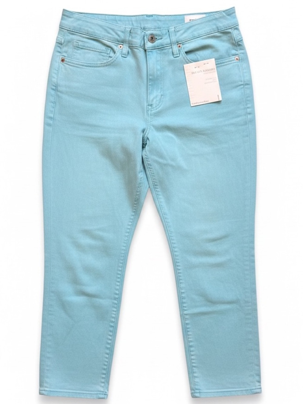Soft Surroundings Turquoise Cropped Ultimate Straight Leg Pull On Denim Jeans